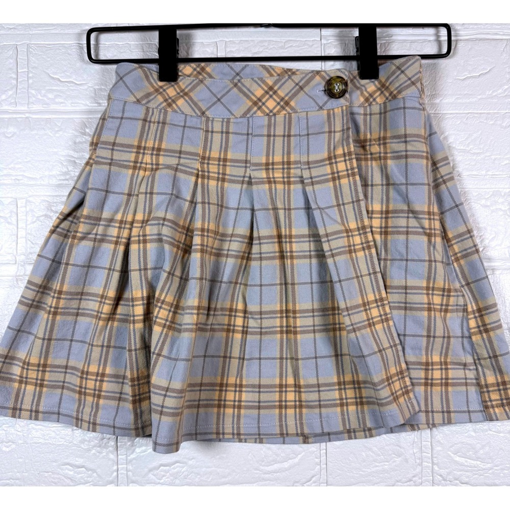 Urban Outfitters Plaid Mini Skirt Women XS Blue Yellow Pleated Preppy Pocket